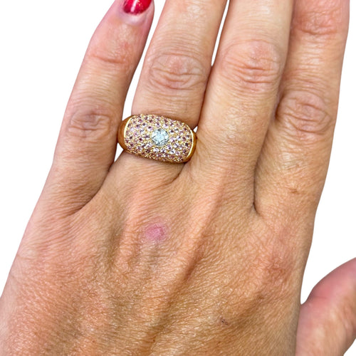Bague 54 Bague dôme diamant 0,50 ct et saphirs roses en or jaune 18 carats 58 Facettes 197