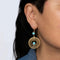 Boucles d'oreilles turquoise vintage en or jaune 18 carats, gouttes concentriques mobiles de 2 pouces