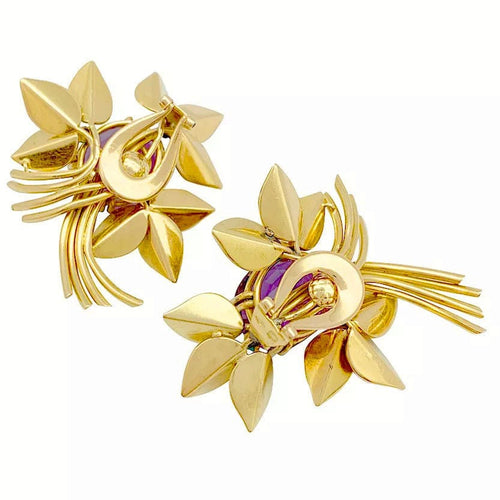 Boucles d'oreilles Boucles d'oreilles vintages, or jaune, améthystes, turquoises. 58 Facettes 31336