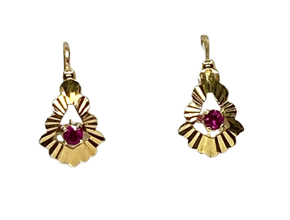 Boucles d'oreilles Boucles d’oreilles dormeuses en or jaune 18 carats et pierres rouges 58 Facettes AB677