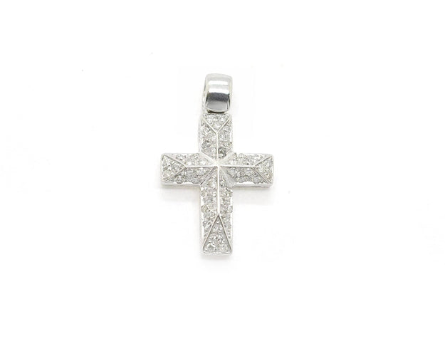 Pendentif Ciondolo croce in oro bianco con diamanti 58 Facettes