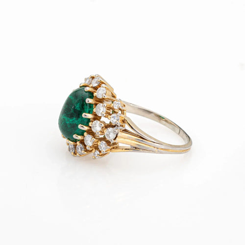 Bague Bague cabochon en diamant émeraude, bague de fiançailles en or vintage avec pierres précieuses 58 Facettes G13426
