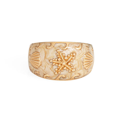 Bague 52 Bague étoile de mer en or jaune avec bande émaillée 58 Facettes G14010