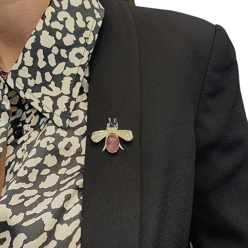 Broche Broche Van Cleef & Arpels "Abeille" or jaune, diamants, tourmaline rose, saphir. 58 Facettes 33629