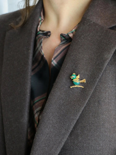 Broche Broche oiseau vintage or jaune chrysoprase rubis 58 Facettes 1087.24