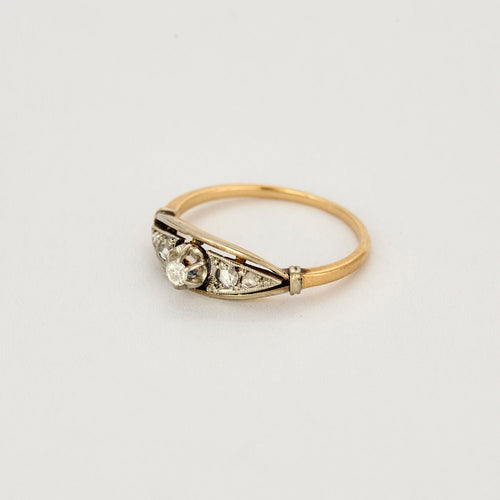 Bague 50,5 Fine bague or jaune et gris et diamants 58 Facettes DRE15742