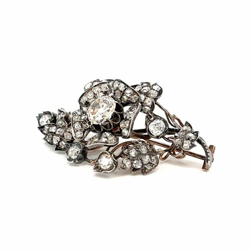 Broche Parure Fleur En Diamants, Argent Et Or 19ème Siècle 58 Facettes