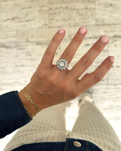 Bague 53 70's platinum diamond ring 58 Facettes