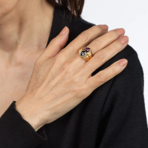 Bague 52 Chopard - Bague Or Jaune Saphir Rose & Bleu 58 Facettes G13362