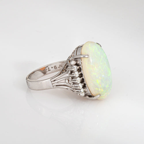 Bague Bague en opale naturelle de 9,73 ct, diamant, platine, taille 7, bijoux fins 58 Facettes G13960
