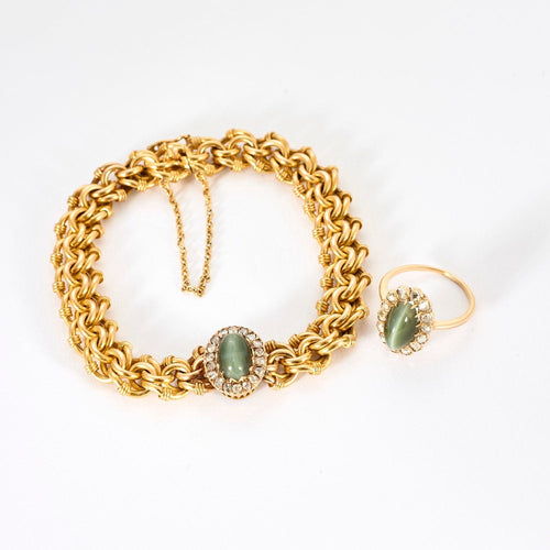 Bracelet Bracelet or jaune, quartz oeil de chat et diamants 58 Facettes DIN0056