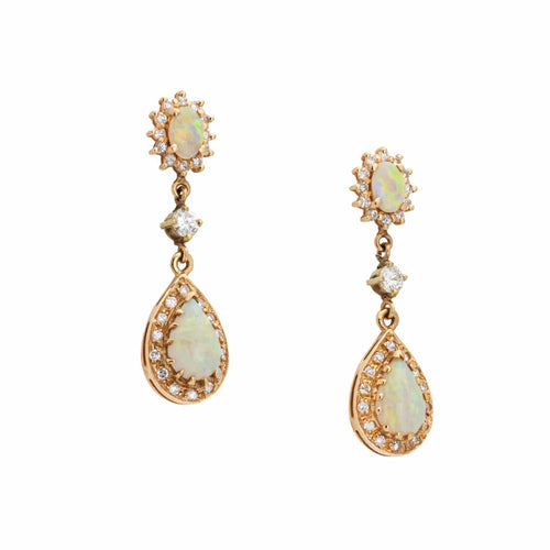Boucles d'oreilles Boucles d'oreilles pendantes Opale Diamant vintage or jaune 58 Facettes G13422