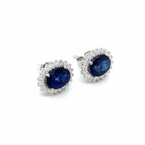 Boucles d'oreilles Vintage Sapphire Diamond Gold Cluster Stud Earrings 58 Facettes