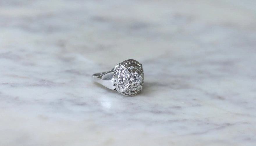 Bague 52 Bague Dôme Art Deco Diamants 58 Facettes