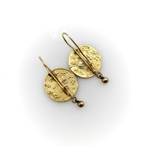 Boucles d'oreilles Boucles d'oreilles en or 21 carats et peso mexicain du début du XXe siècle 58 Facettes A20045