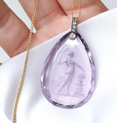 Pendentif Pendentif Ancien Goutte Intaille Améthyste et Diamants 58 Facettes