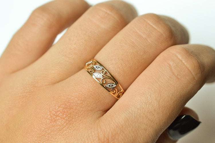 Bague 56 Bague 2 Ors Décor Filigrané Art Nouveau 58 Facettes 3642