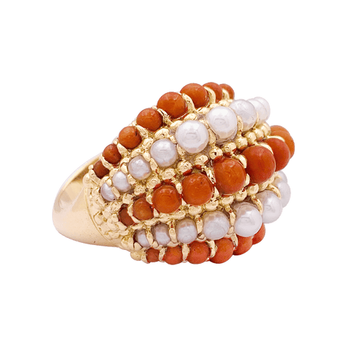 Bague 53 Bague dôme Van Cleef & Arpels, "Twist", or jaune, corail, perles. 58 Facettes 33977