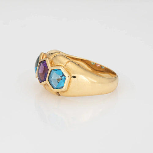 Bague 53 Bague vintage en or jaune avec améthyste et topaze bleue 58 Facettes G13634