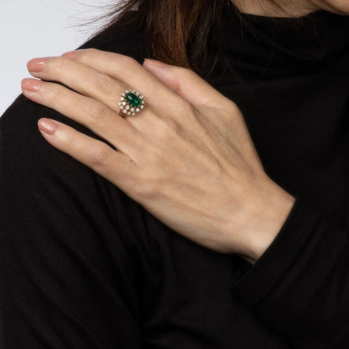 Bague Bague cabochon en diamant émeraude, bague de fiançailles en or vintage avec pierres précieuses 58 Facettes G13426