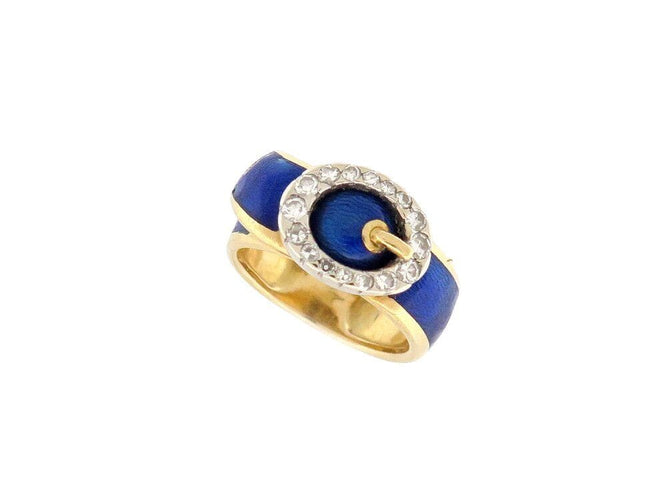 Bague 49 vintage bague FRED boucle de ceinture or jaune & email 16 diamants 58 Facettes 261950