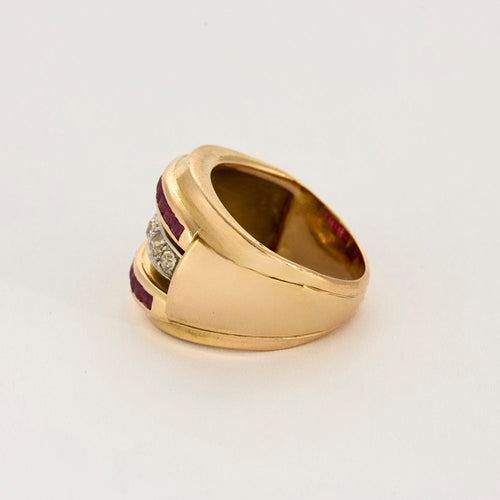 Bague 58 Bague tank or jaune, rubis et diamants 58 Facettes CHA5417