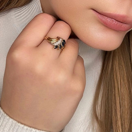 Bague 56 Bague Or Jaune 18 k Saphir & Diamants 58 Facettes 44-GS34043-2