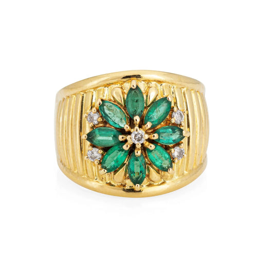 Bague 60 Bague Cigare Diamant Émeraude Vintage Or Jaune 58 Facettes G13496