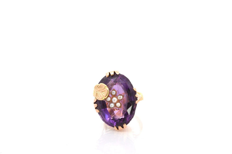 Bague ancienne améthyste et perles fines