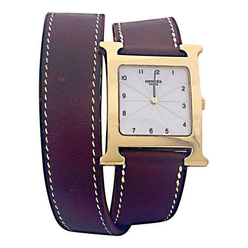 Montre Montre Hermès, "Heure H", plaqué or, acier sur cuir. 58 Facettes 33734