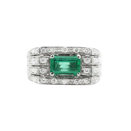 Bague Bague en or blanc avec émeraude et diamants 58 Facettes