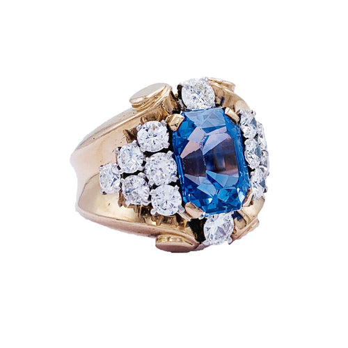 Bague 57 Bague vintage "Tank" saphir, diamants, or jaune et platine. 58 Facettes 32531