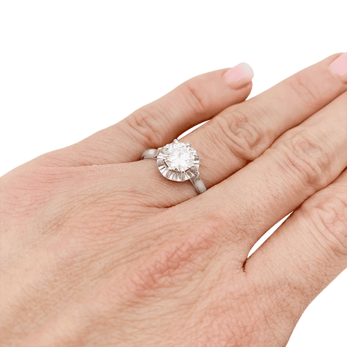55 Bague solitaire platine, diamant. 58 Facettes 34159