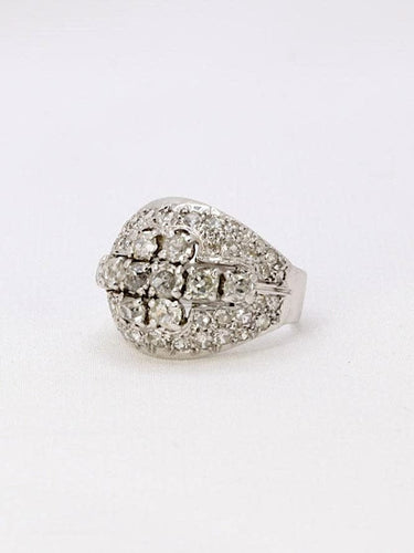 Bague 45 Bague dôme or blanc diamants taille ancienne 58 Facettes J179