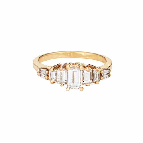 Bague 54 Alliance anniversaire vintage en or jaune 14 carats avec 5 diamants de 1,40 ct 58 Facettes G14065