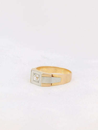 Chevalière Art Deco or platine diamant taille ancienne 0,4ct