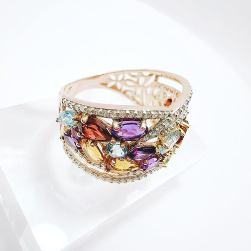 Bague 59 Bague en or rose, style Tutti Frutti, ornée de diverses pierres précieuses 58 Facettes 50348