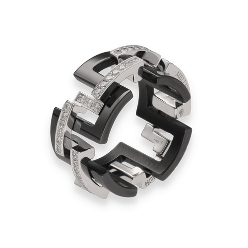 Bague 50 Bague Mellerio Graphic GM en or gris 18K et ceramique - Taille 50 58 Facettes FB07050