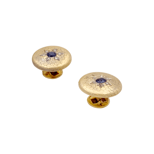Boutons de col en or jaune, saphirs et diamants. 58 Facettes 34652