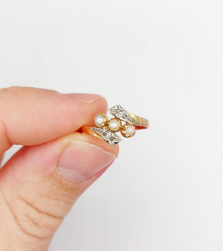 Bague 52.5 Bague antique perles et diamants taille rose en or rose 18k art nouveau 58 Facettes A06321