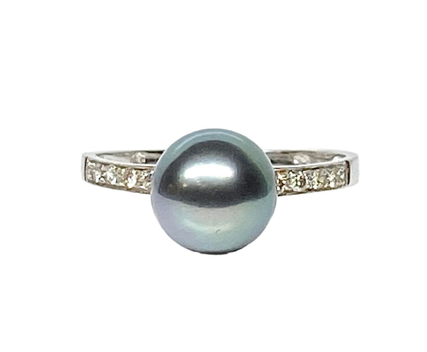 Bague 53 Bague en or blanc, perle de Tahiti et diamants 58 Facettes AB516