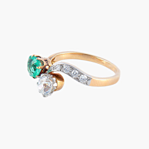 Bague 53 Bague Toi & Moi Emeraude Diamant 58 Facettes