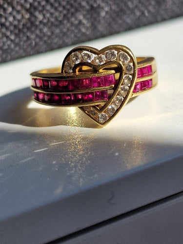 Bague 51 Cartier - Bague cœur en or jaune 18k, diamants et rubis 58 Facettes