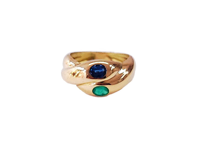 Bague 56 Bague jonc or jaune, émeraude et saphir 58 Facettes Bag.jc.E.S.-1343