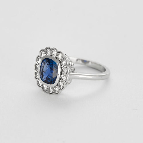 Bague 53 Bague or gris, saphir et diamants 58 Facettes EB1