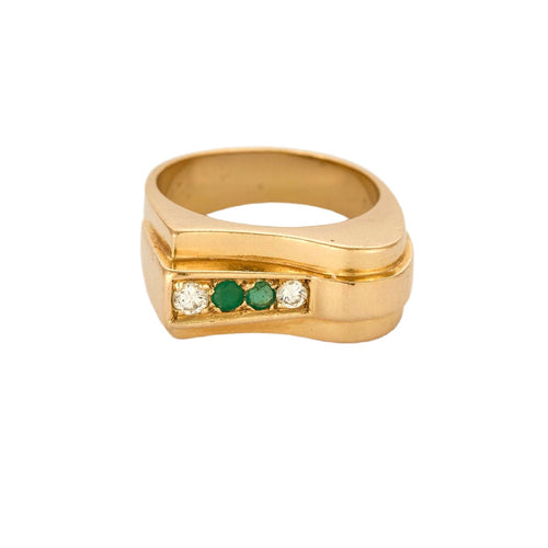 Bague 57 Bague tank or jaune, émeraudes et diamants 58 Facettes CHAL0451