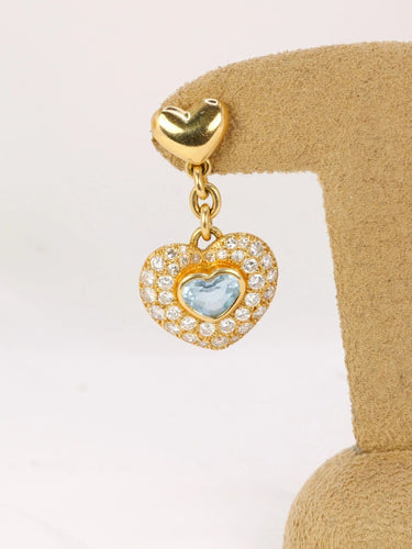 Boucles d'oreilles Boucles d'oreilles pendantes coeur or diamants et aigue-marine 58 Facettes J332