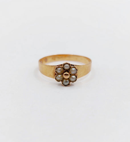 Bague 46 Petite bague marguerite antique or rose perles (circa 1900) 58 Facettes A06298