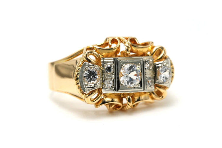 Bague 57 Bague Art Déco or jaune, saphirs blancs 58 Facettes 22802