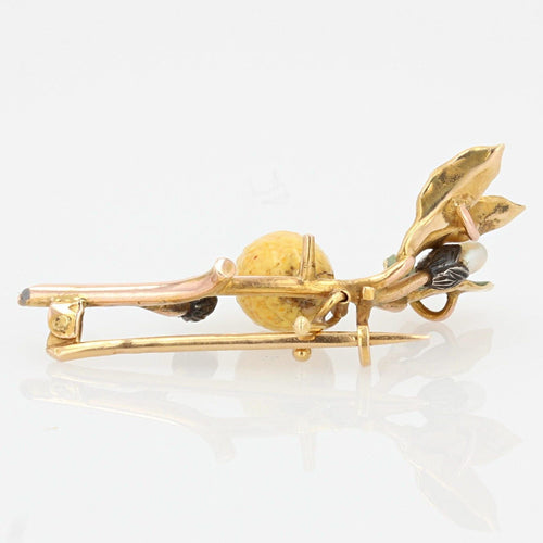 Broche Broche branche de citronnier émail et perles fines 58 Facettes 20-583
